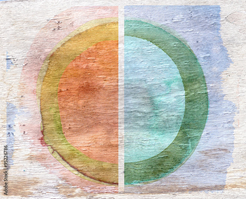 color circles with wood grain texture