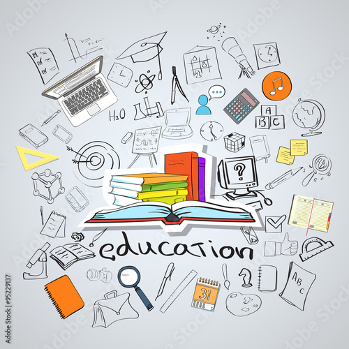 Open Book Education Sketch Hand Draw Doodle Fly From Pages