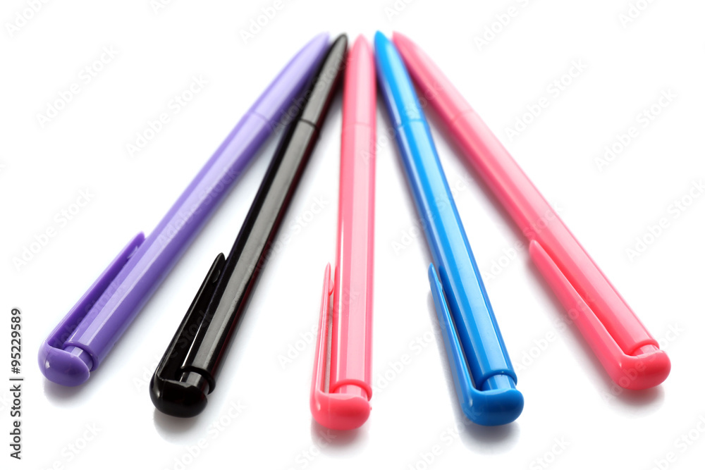 Collection of colourful pens, isolated on white Collection of colourful pens, isolated on white
