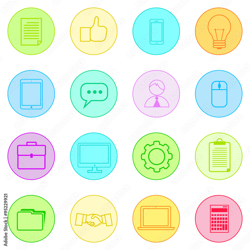 Business Icons Set Thin Line Simple Colorful Collection 