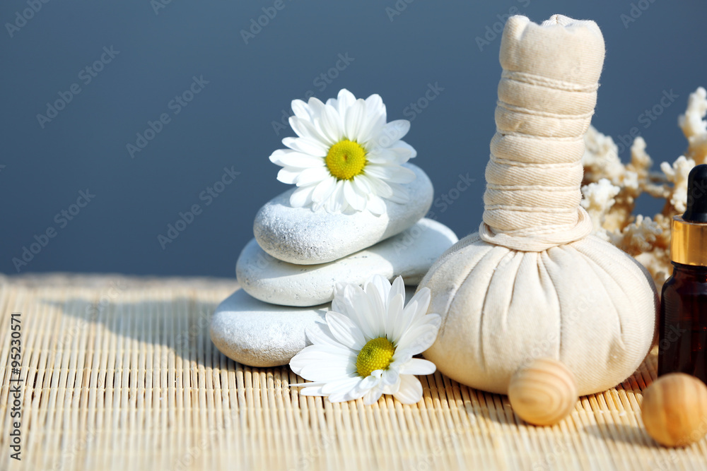 Beautiful composition of spa treatment on sea background Beautiful composition of spa treatment on sea background