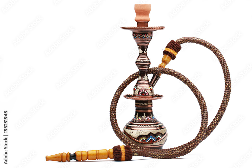 Traditional hookah for relaxation isolated on white - obrazy, fototapety, plakaty 