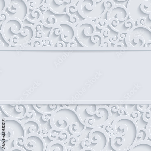 Vector White 3d Vintage Christmas or Invitation Cards Background with Swirl Damask Pattern