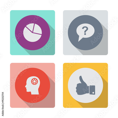 Wallpaper Mural Buttons with shadow. Pie chart graph sign icon. Diagram - vector icon. Question mark vector icon. Human profile with mechanism vector icon. Thumb up vector icon. Torontodigital.ca