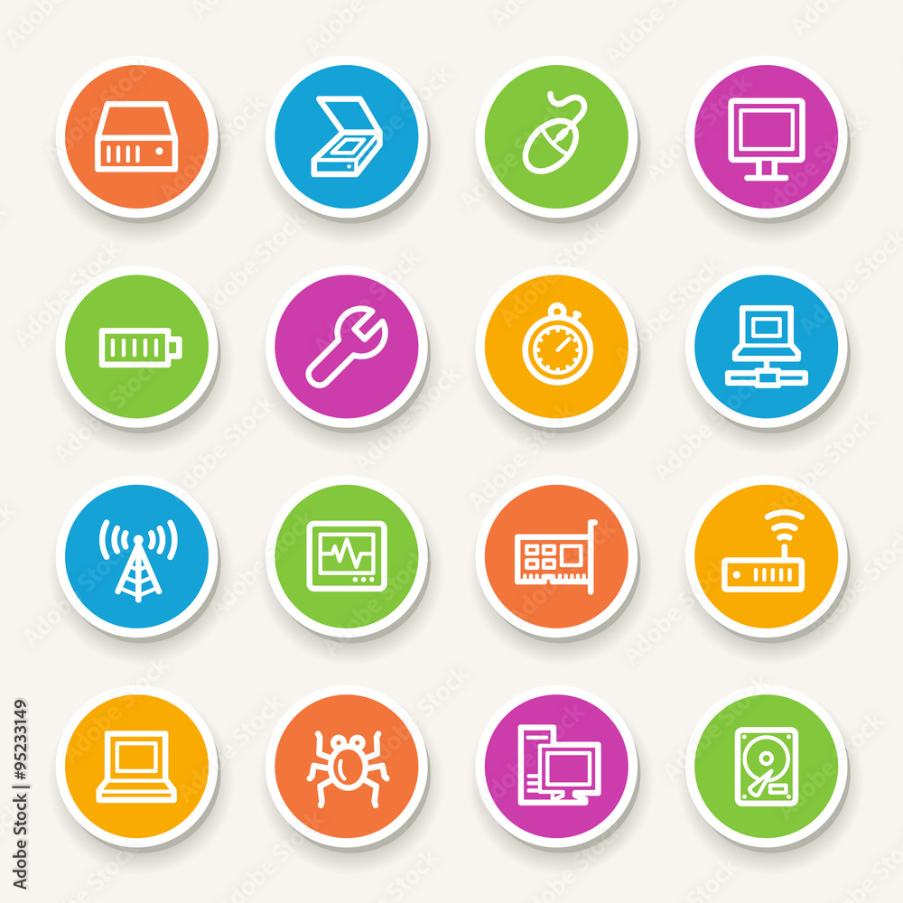 Computer components web icons set Computer components web icons set