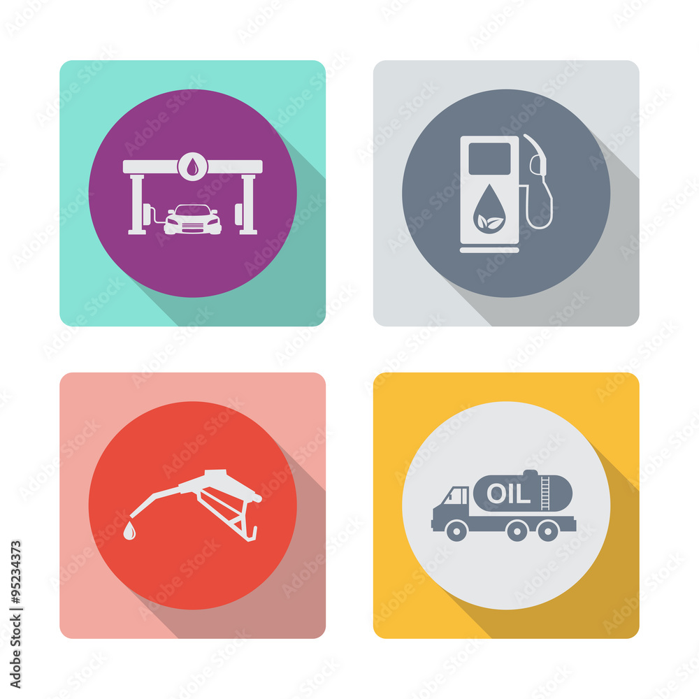 Buttons with shadow. Gas station vector icon. Eco fuel symbol. Gasoline pump nozzle vector icon. Truck with oil vector icon. Fuel truck symbol. Buttons with shadow. Gas station vector icon. Eco fuel symbol. Gasoline pump nozzle vector icon. Truck with oil vector icon. Fuel truck symbol.