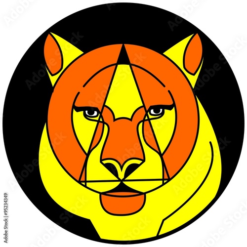 Fototapeta Naklejka Na Ścianę i Meble -  Abstrakter Kopf eines Tigers oder weiblichen Löwen in drei Farben - optimales Logo oder Grundlagenvektor