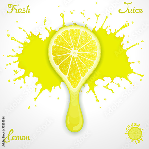Vector lemon juice splash with stylized crush slice