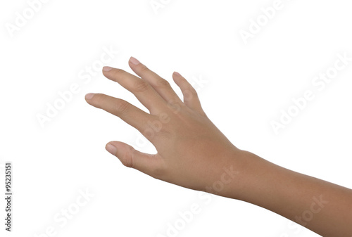  boy hand Reach for grabs isolated on white background.