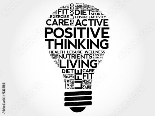 Positive thinking bulb word cloud, health concept