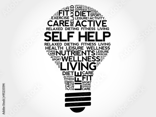 Self Help bulb word cloud, health concept