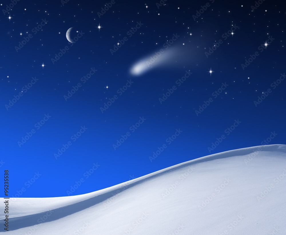 Naklejka premium Sternenhimmel mit sternschnuppe über schnee