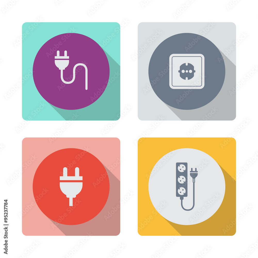 Buttons with shadow. Electric plug vector icon. Socket vector icon. Extension cord vector icon. Buttons with shadow. Electric plug vector icon. Socket vector icon. Extension cord vector icon.