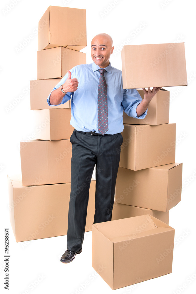 Businessman with boxes