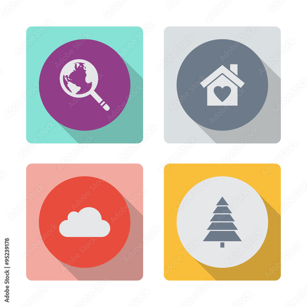 Buttons with shadow. Global search vector icon. World globe symbol. Earth with magnifying glass search icon. House with heart vector icon. Vector cloud icon. Fir tree vector icon. Buttons with shadow. Global search vector icon. World globe symbol. Earth with magnifying glass search icon. House with heart vector icon. Vector cloud icon. Fir tree vector icon.