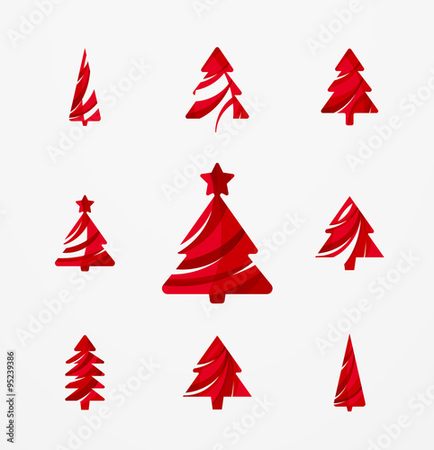 Set of abstract Christmas Tree Icons, business logo concepts, clean modern glossy design