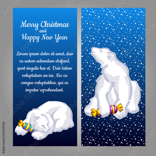 White bear with candy on a blue background