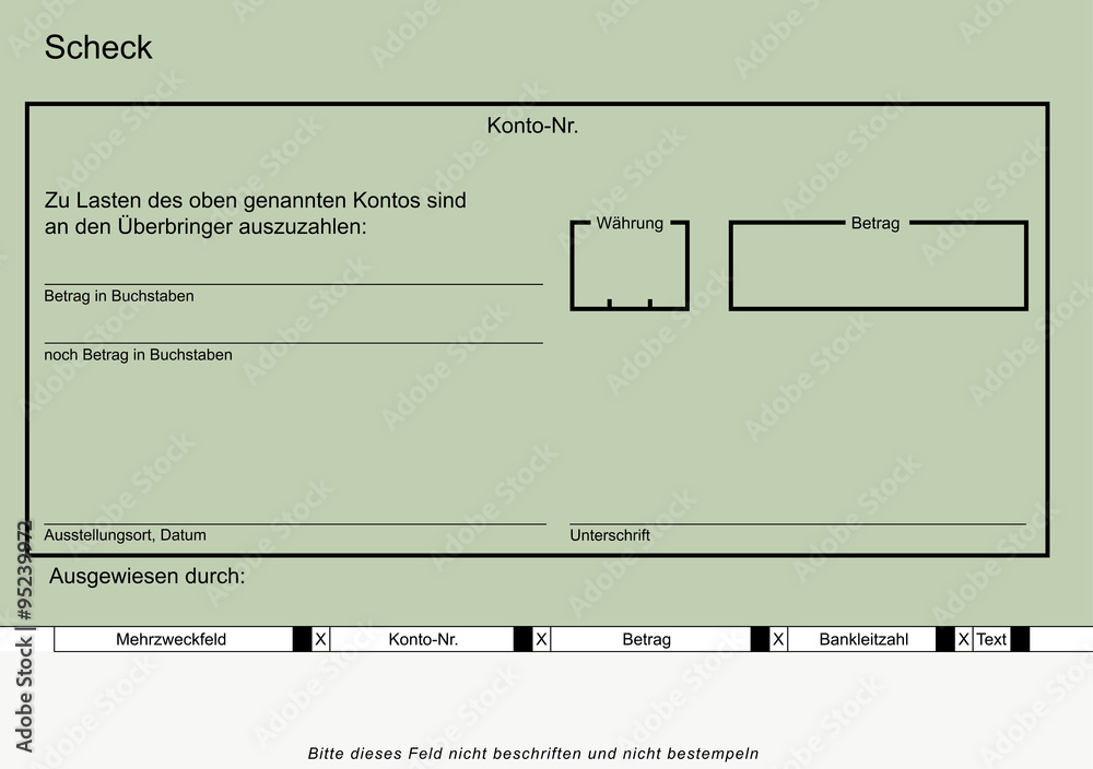 Deutsches Scheckformular grün Deutsches Scheckformular grün