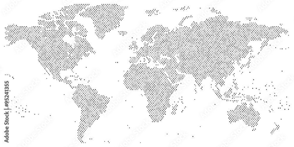 Weltkarte aus Punkten mit unterschiedlichen Größen im Detail - obrazy, fototapety, plakaty 