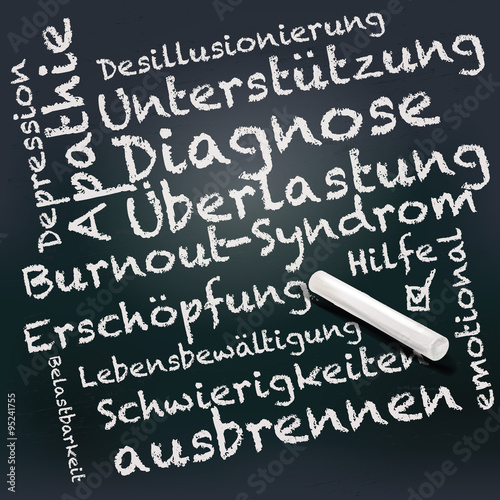 Tafel und Kreide mit Burnout-Syndrom