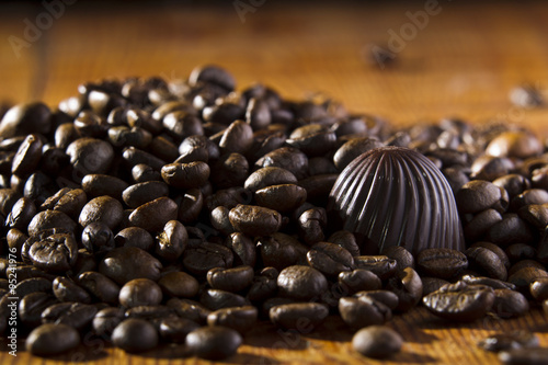 Chocolate candy and coffee beans