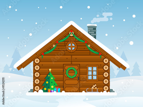 Flat Christmas Cabin Illustration