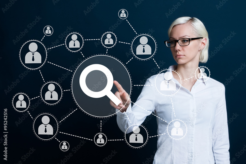 Search web loupe businesswoman communication virtual Search web loupe businesswoman communication virtual
