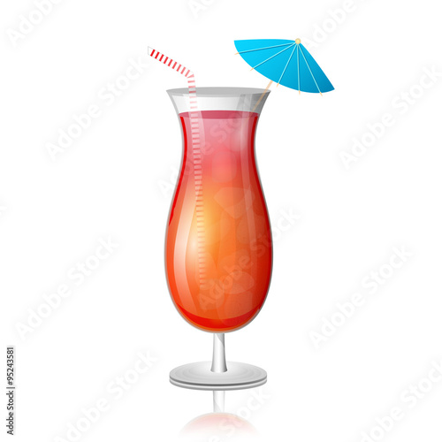 Juicy tequila sunrise drink cocktail in a tall glass with a stri