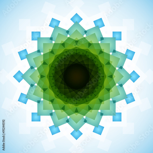 Blue and green blended transparent rectangles on light blue background
