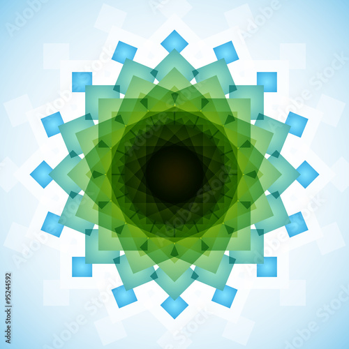 Blue and green blended transparent rectangles on light blue background