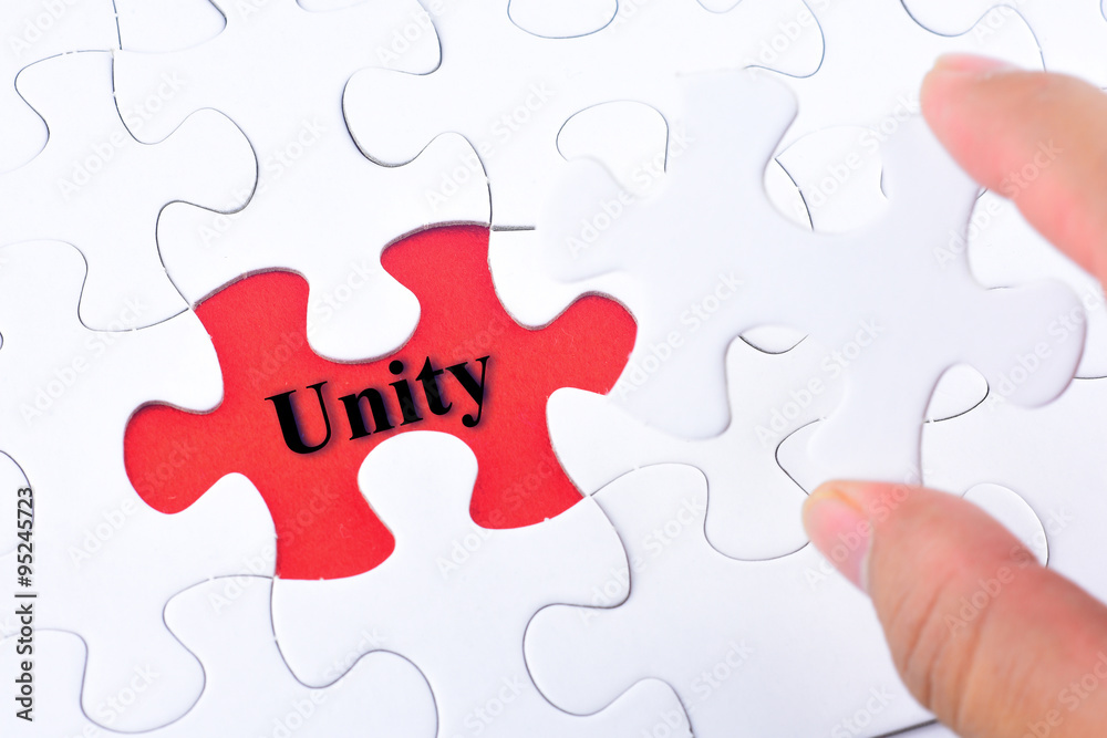 Missing jigsaw puzzle piece with word Unity Missing jigsaw puzzle piece with word Unity