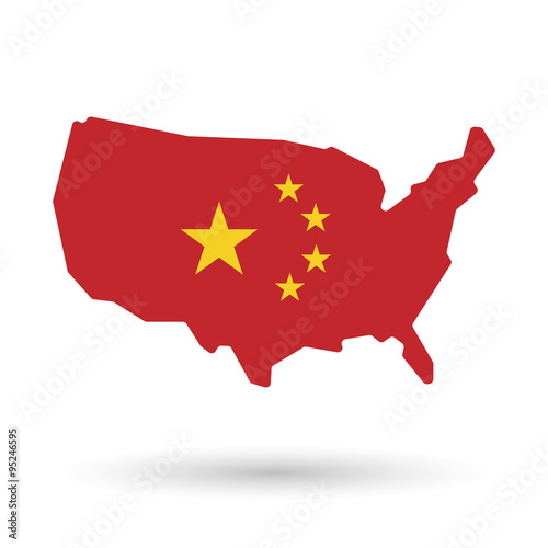 isolated USA vector map icon with  the five stars china flag sym