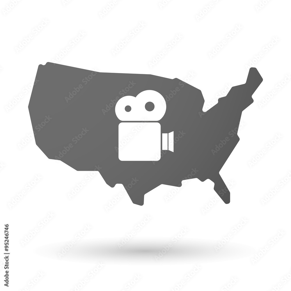 isolated USA vector map icon with a film camera