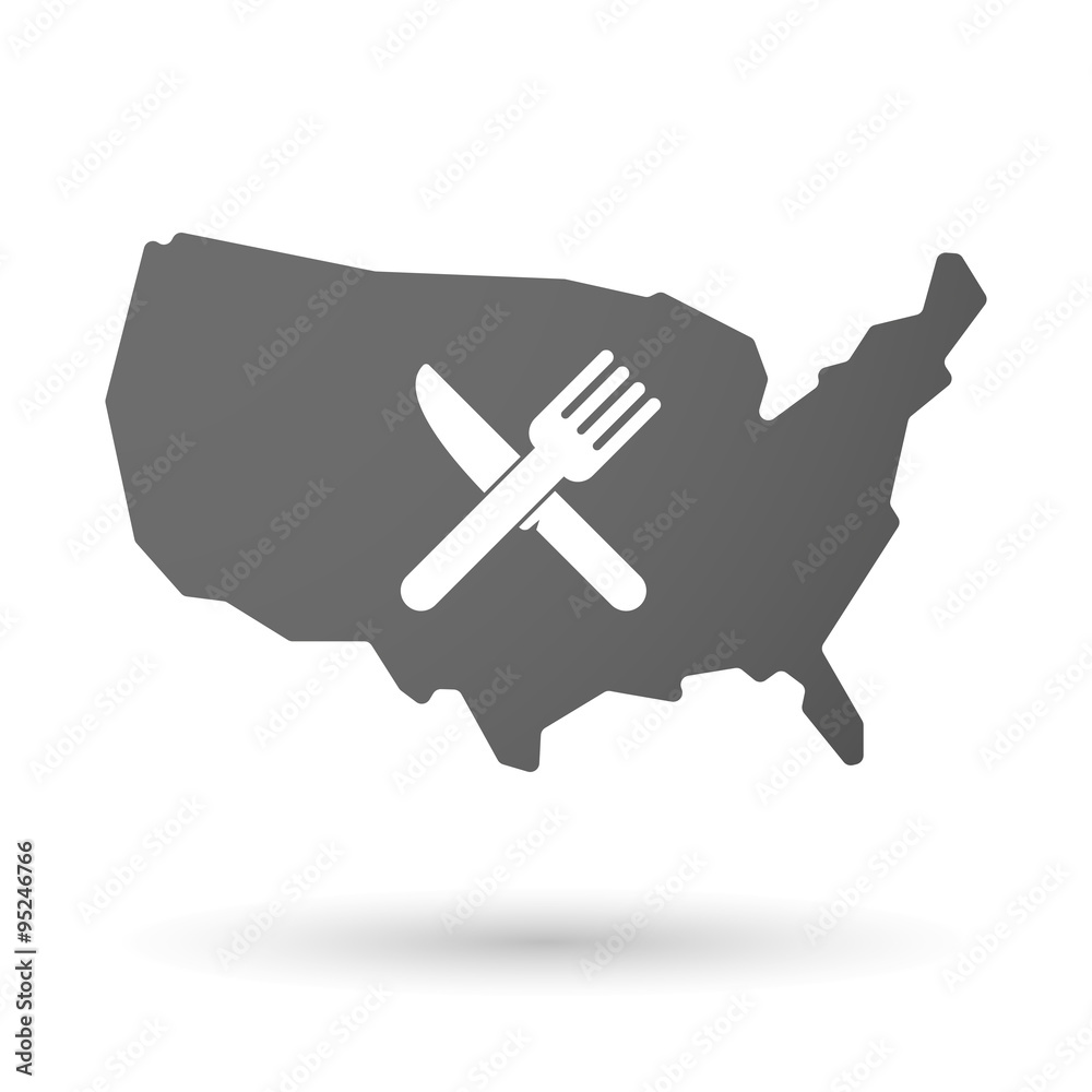Obraz premium isolated USA vector map icon with a knife and a fork