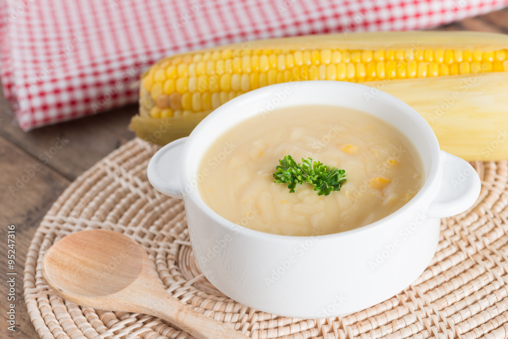 Fresh corn and parsley soup.