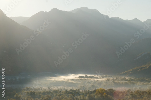 Mountains under the fog