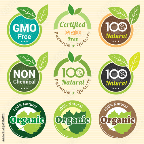 GMO Free Non GMO and organic guarantee tag label emblem sticker