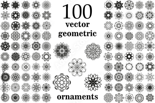 Round geometric ornaments set. 100 vector spirographs
