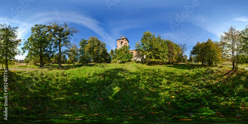 Spherical panorama of ruins of Lutheran church of 1481 in the se