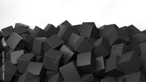 3D black cubes pile, isolated on white with copy-space
