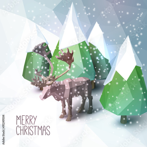 Christmas Greeting Card with Low Poly Illustration