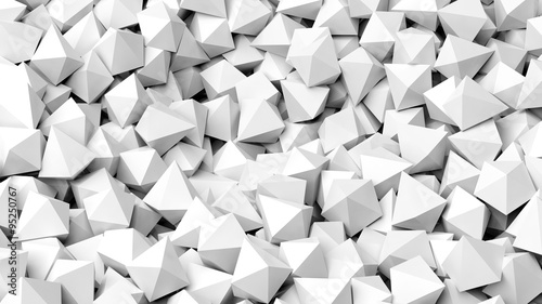 3D white polyhedrons pile abstract background