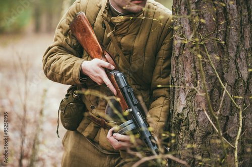 Unidentified re-enactor dressed as Soviet soldier in camouflage