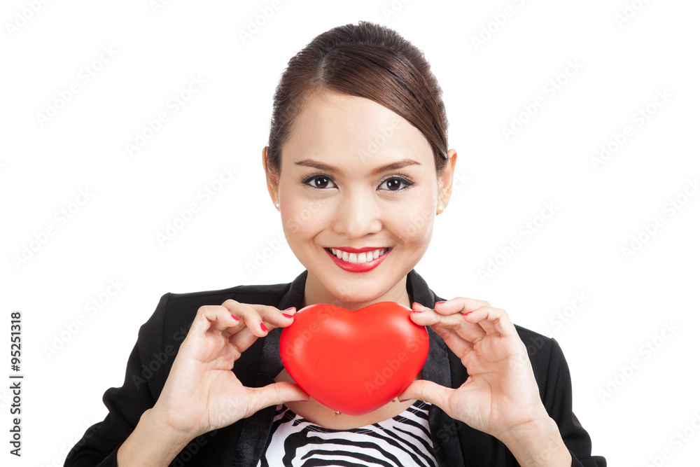 Asian business woman with red heart Asian business woman with red heart
