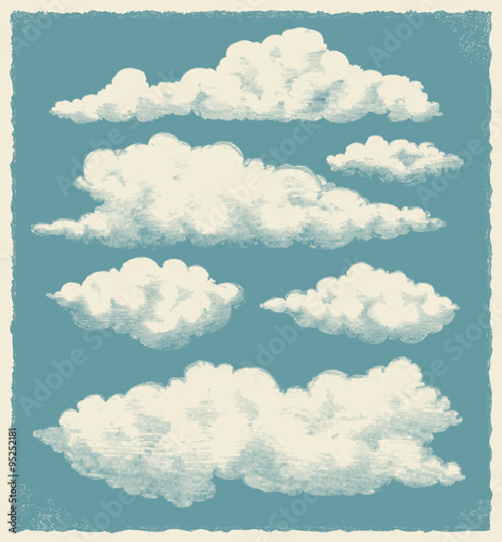 Vintage cloud set. Retro sky background vector design