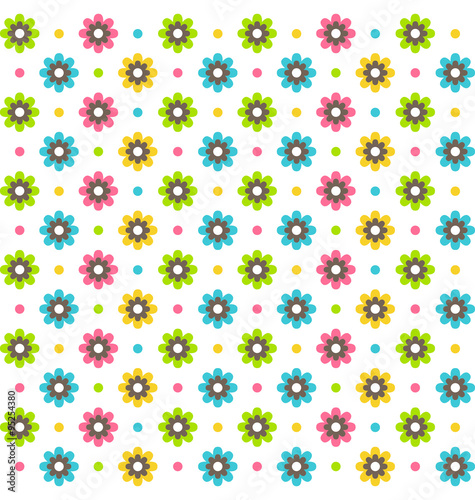 Bright fun abstract seamless pattern with flowers isolated on wh