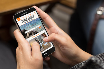 street girl travel agency website on screen