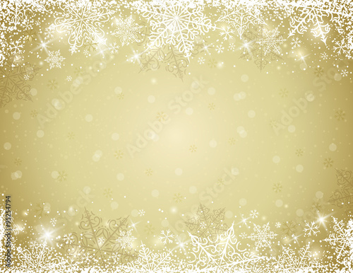Golden background with  frame of snowflakes,  vector