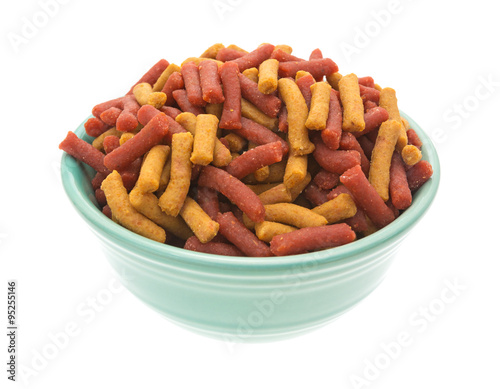 Photography Bowl of dog food on a white background