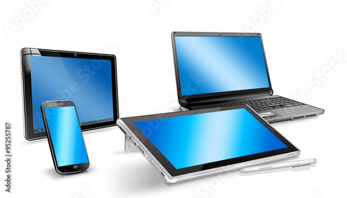 Wallpaper Mural Tablet PC mit Stift, Smartphone und Notebook, freigestellt Torontodigital.ca